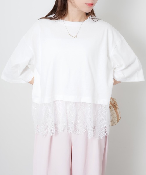 Riberry(リベリー)の「裾レース五分袖Tシャツ(Tシャツ/カットソー・レディース・ブラック/オフホワイト・MEDIUM)」の11枚目の写真