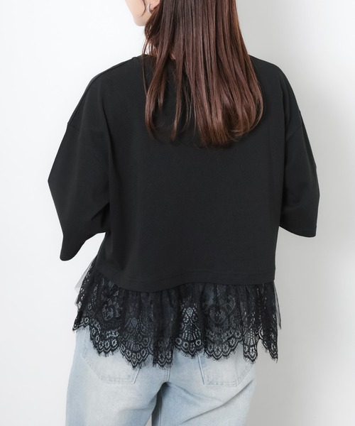 Riberry(リベリー)の「裾レース五分袖Tシャツ(Tシャツ/カットソー・レディース・ブラック/オフホワイト・MEDIUM)」の18枚目の写真