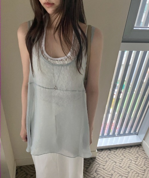 YUGA(ユーガ)の「YUGA_YGMC Korean-style Lace innerwear, sheer layered top(キャミソール・レディース・ライトグリーン/ホワイト/ボルドー・FREE)」の22枚目の写真