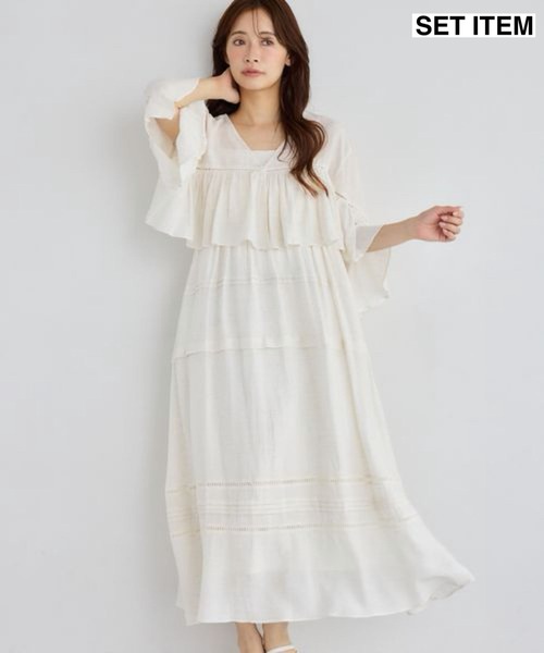 mysty woman(ミスティウーマン)の「ペプラムブラウスキャミワンピSET 824785(ワンピース・レディース・ブラック/オフホワイト/ベージュ・FREE)」の2枚目の写真
