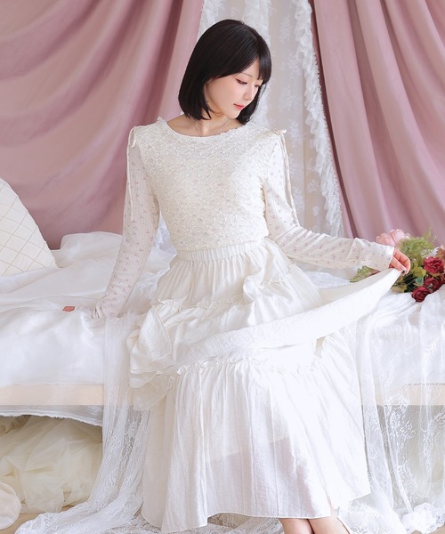 Anely(アネリー)の「ティアード フリル アシメ ロング スカート(スカート・レディース・ブラウン/アイボリー・S/FREE)」の1枚目の写真