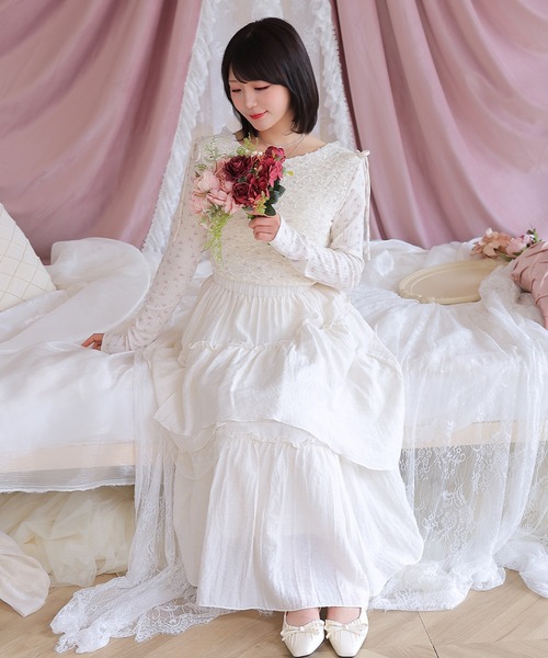 Anely(アネリー)の「ティアード フリル アシメ ロング スカート(スカート・レディース・ブラウン/アイボリー・S/FREE)」の3枚目の写真