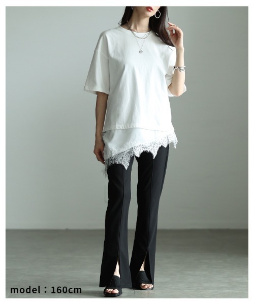 Sawa a la mode(サワアラモード)の「異素材レースアシンメトリーTシャツ(Tシャツ/カットソー・レディース・ブラック・FREE)」の7枚目の写真