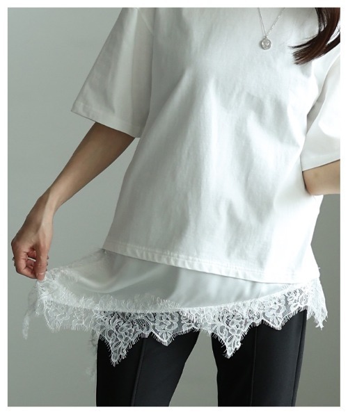 Sawa a la mode(サワアラモード)の「異素材レースアシンメトリーTシャツ(Tシャツ/カットソー・レディース・ブラック・FREE)」の8枚目の写真