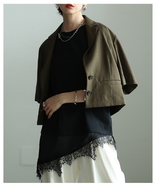 Sawa a la mode(サワアラモード)の「異素材レースアシンメトリーTシャツ(Tシャツ/カットソー・レディース・ブラック・FREE)」の16枚目の写真