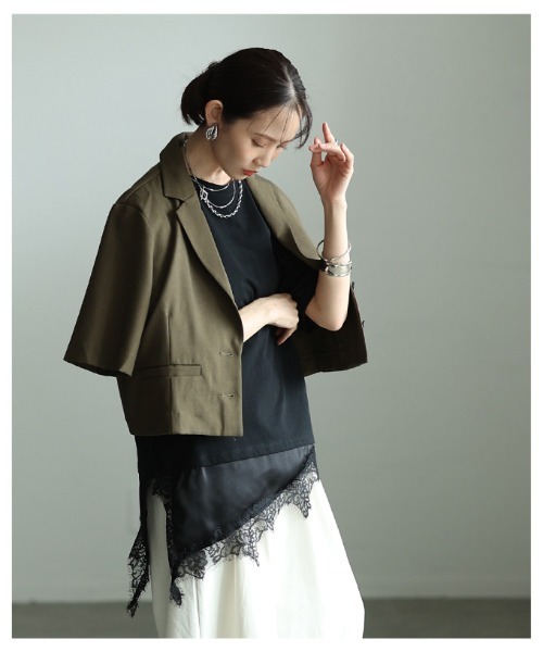 Sawa a la mode(サワアラモード)の「異素材レースアシンメトリーTシャツ(Tシャツ/カットソー・レディース・ブラック・FREE)」の17枚目の写真