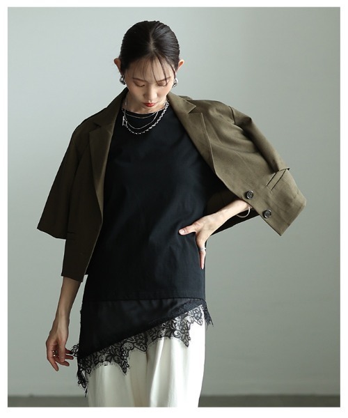 Sawa a la mode(サワアラモード)の「異素材レースアシンメトリーTシャツ(Tシャツ/カットソー・レディース・ブラック・FREE)」の22枚目の写真