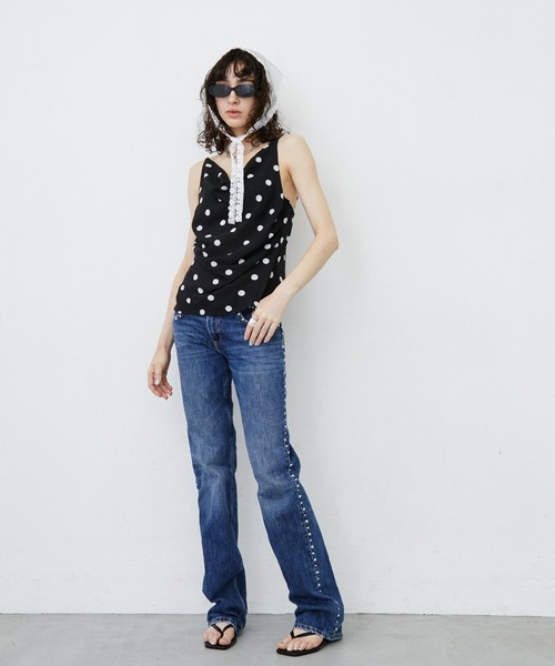uyu.(ウユ)の「Polka Dot Pattern Halter Neck Camisole/ポルカドットホルターネックトップス(キャミソール・レディース・ブラウン/ブラック・FREE)」の22枚目の写真