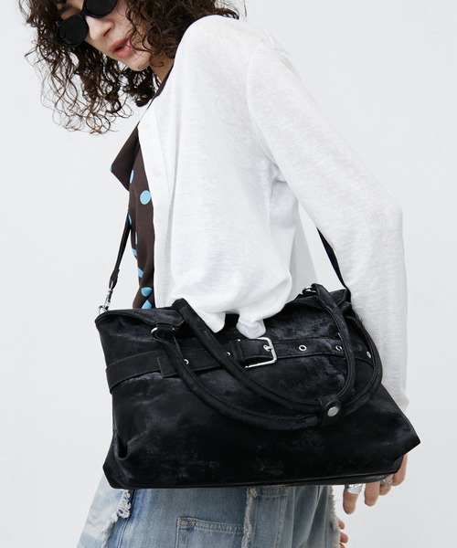 uyu.(ウユ)の「ベルトバックルトートバッグ/ショルダーバッグ/クラッシュ加工(トートバッグ・レディース・シルバー/ブラック/ブルー・FREE)」の10枚目の写真