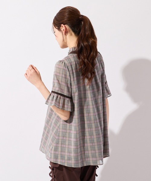 Rose Tiara(ローズティアラ)の「フレア袖シアーグレンチェックブラウス(シャツ/ブラウス・レディース・ブラウン/バイオレット・38/42/46)」の9枚目の写真