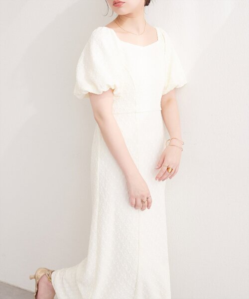 natural couture（ナチュラルクチュール）の「〈mizu〉後ろねじりふくれジャガードワンピース（ワンピース・レディース・グリーン/アイボリー/ブラック・FREE）」の5枚目の写真