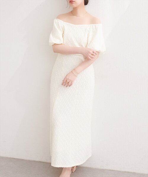 natural couture（ナチュラルクチュール）の「〈mizu〉後ろねじりふくれジャガードワンピース（ワンピース・レディース・グリーン/アイボリー/ブラック・FREE）」の6枚目の写真