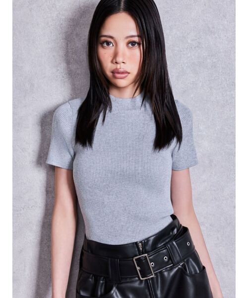 GYDA(ジェイダ)の「ボトルネックリブニットトップス(Tシャツ/カットソー・レディース・グレー/その他1/ブラック/オフホワイト・FREE)」の3枚目の写真