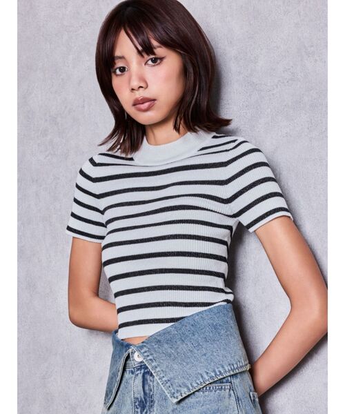 GYDA(ジェイダ)の「ボトルネックリブニットトップス(Tシャツ/カットソー・レディース・グレー/その他1/ブラック/オフホワイト・FREE)」の5枚目の写真