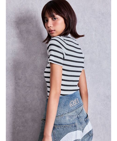 GYDA(ジェイダ)の「ボトルネックリブニットトップス(Tシャツ/カットソー・レディース・グレー/その他1/ブラック/オフホワイト・FREE)」の7枚目の写真
