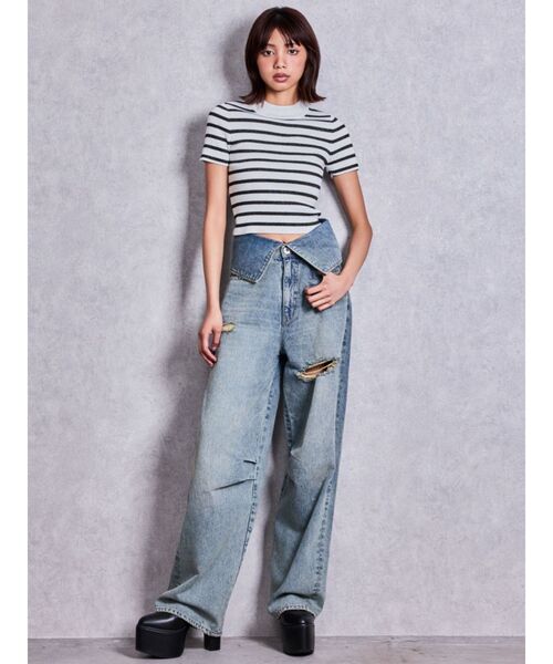 GYDA(ジェイダ)の「ボトルネックリブニットトップス(Tシャツ/カットソー・レディース・グレー/その他1/ブラック/オフホワイト・FREE)」の8枚目の写真
