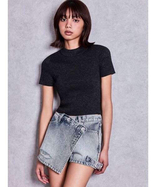 GYDA(ジェイダ)の「ボトルネックリブニットトップス(Tシャツ/カットソー・レディース・グレー/その他1/ブラック/オフホワイト・FREE)」の10枚目の写真