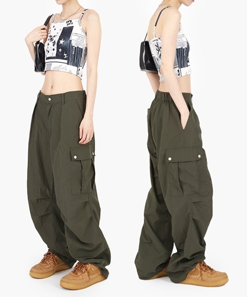raucohouse(ラウコハウス)の「ナイロンスナップワイドカーゴパンツ(カーゴパンツ・レディース・ブラック/カーキ・S/M)」の6枚目の写真