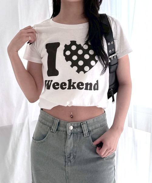 fiere（フィエール）の「【4柄展開】選べるデザインブラック×ミントプリントショート丈半袖Tシャツ（Tシャツ/カットソー・レディース・ホワイト/A/C/B・WM）」の7枚目の写真