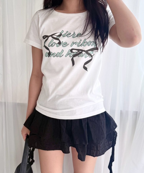 fiere（フィエール）の「【4柄展開】選べるデザインブラック×ミントプリントショート丈半袖Tシャツ（Tシャツ/カットソー・レディース・ホワイト/A/C/B・WM）」の17枚目の写真
