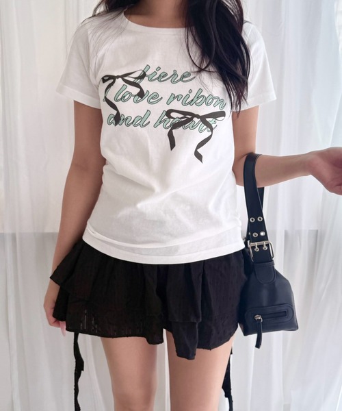 fiere（フィエール）の「【4柄展開】選べるデザインブラック×ミントプリントショート丈半袖Tシャツ（Tシャツ/カットソー・レディース・ホワイト/A/C/B・WM）」の18枚目の写真