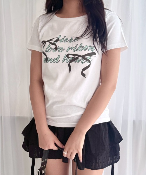 fiere（フィエール）の「【4柄展開】選べるデザインブラック×ミントプリントショート丈半袖Tシャツ（Tシャツ/カットソー・レディース・ホワイト/A/C/B・WM）」の20枚目の写真