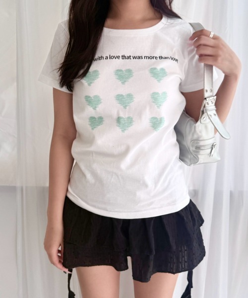 fiere（フィエール）の「【4柄展開】選べるデザインブラック×ミントプリントショート丈半袖Tシャツ（Tシャツ/カットソー・レディース・ホワイト/A/C/B・WM）」の22枚目の写真