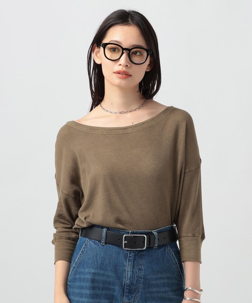 BAYFLOW(ベイフロー)の「ピグメントシアーワッフルT(Tシャツ/カットソー・レディース・ブラウン/ライラック/チャコール/オフホワイト・FREE)」の1枚目の写真