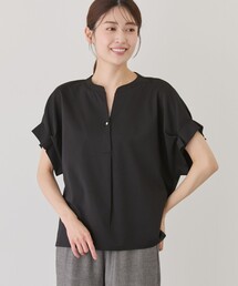 釦付きタックスリーブカットソー