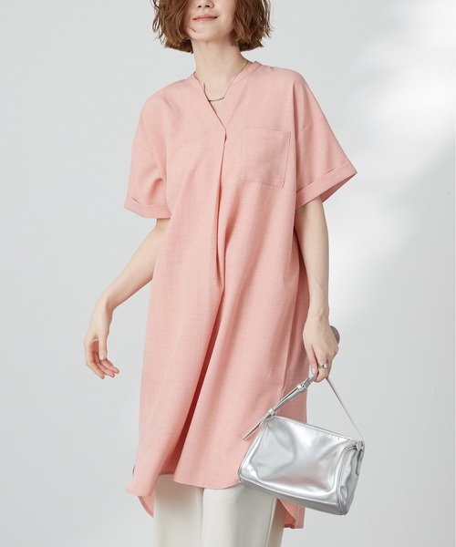 BELLUNA PLUS(ベルーナ)の「夏映え!スキッパー衿ワンピース(ワンピース・レディース・グリーン系/コーラル/ブルー系・LARGE/MEDIUM/X-LARGE)」の1枚目の写真