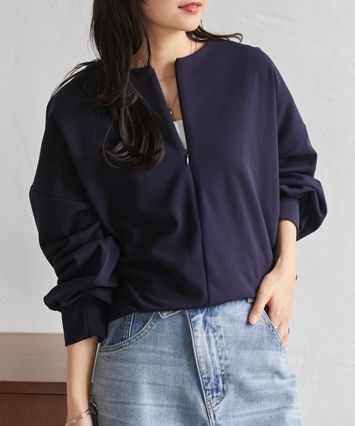 RANAN(ラナン)の「裏起毛ハーフジップコクーントップス(Tシャツ/カットソー・レディース・ダークネイビー/オフホワイト/グレイッシュベージュ/ブラック・M/LL/L/3L)」の19枚目の写真