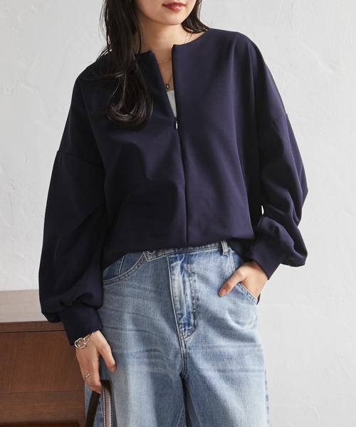 RANAN(ラナン)の「裏起毛ハーフジップコクーントップス(Tシャツ/カットソー・レディース・ダークネイビー/オフホワイト/グレイッシュベージュ/ブラック・M/LL/L/3L)」の20枚目の写真