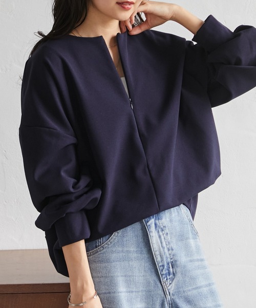 RANAN(ラナン)の「裏起毛ハーフジップコクーントップス(Tシャツ/カットソー・レディース・ダークネイビー/オフホワイト/グレイッシュベージュ/ブラック・M/LL/L/3L)」の21枚目の写真