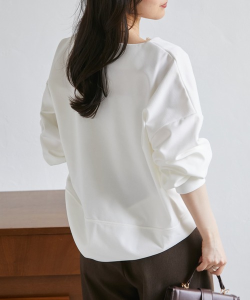 RANAN(ラナン)の「裏起毛ハーフジップコクーントップス(Tシャツ/カットソー・レディース・ダークネイビー/オフホワイト/グレイッシュベージュ/ブラック・M/LL/L/3L)」の15枚目の写真