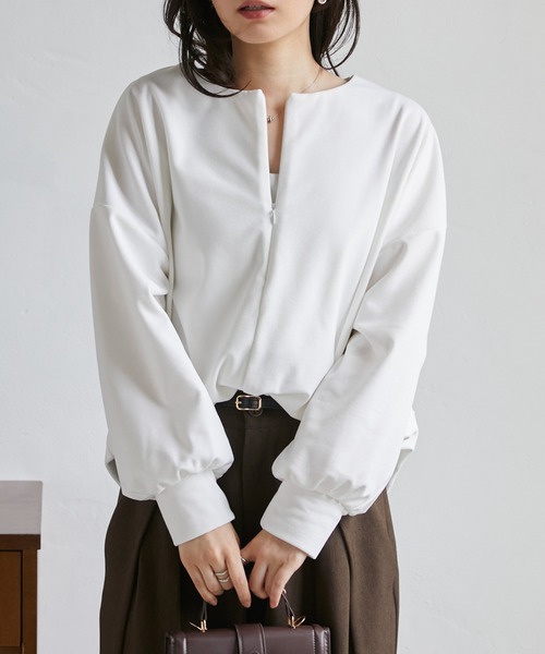 RANAN(ラナン)の「裏起毛ハーフジップコクーントップス(Tシャツ/カットソー・レディース・ダークネイビー/オフホワイト/グレイッシュベージュ/ブラック・M/LL/L/3L)」の16枚目の写真