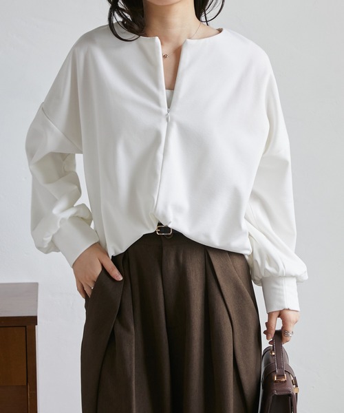 RANAN(ラナン)の「裏起毛ハーフジップコクーントップス(Tシャツ/カットソー・レディース・ダークネイビー/オフホワイト/グレイッシュベージュ/ブラック・M/LL/L/3L)」の17枚目の写真