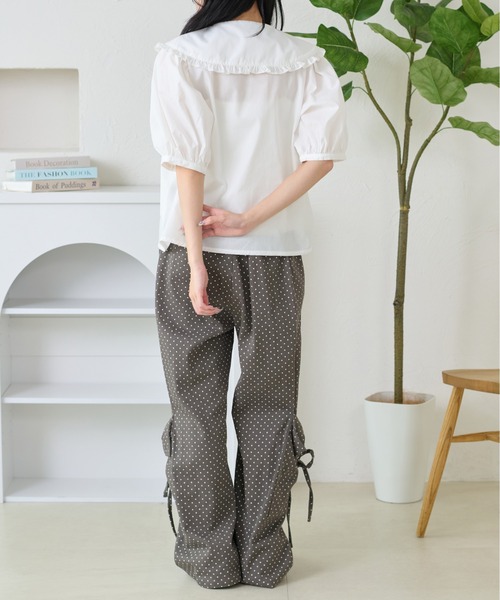 kutir(クティール)の「【セットアップ着用可能】丸襟リボンフリルブラウス(シャツ/ブラウス・レディース・サックスブルー/ブラック/ホワイト/オフホワイト/ベージュ/ネイビー・FREE)」の9枚目の写真