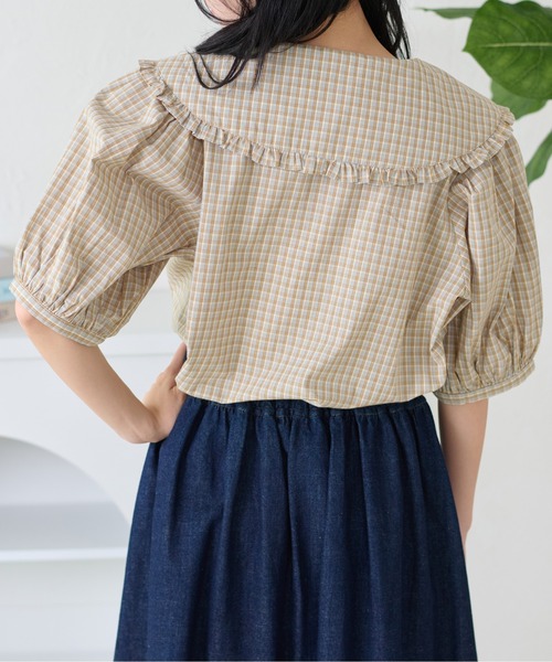 kutir(クティール)の「【セットアップ着用可能】丸襟リボンフリルブラウス(シャツ/ブラウス・レディース・サックスブルー/ブラック/ホワイト/オフホワイト/ベージュ/ネイビー・FREE)」の22枚目の写真