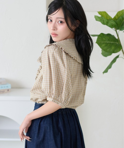 kutir(クティール)の「【セットアップ着用可能】丸襟リボンフリルブラウス(シャツ/ブラウス・レディース・サックスブルー/ブラック/ホワイト/オフホワイト/ベージュ/ネイビー・FREE)」の21枚目の写真