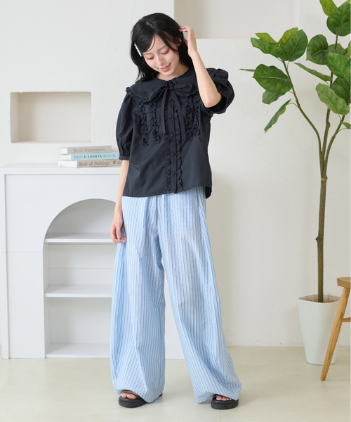 kutir(クティール)の「【セットアップ着用可能】丸襟リボンフリルブラウス(シャツ/ブラウス・レディース・サックスブルー/ブラック/ホワイト/オフホワイト/ベージュ/ネイビー・FREE)」の19枚目の写真