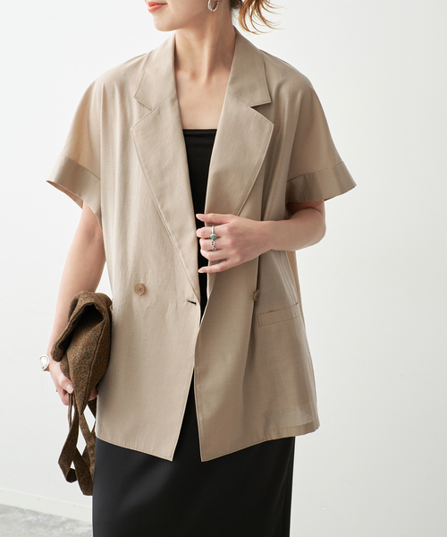 Spick & Span(スピックアンドスパン)の「ライトクロスハーフスリーブジャケット(テーラードジャケット・レディース・ブラック/ベージュ・FREE)」の3枚目の写真