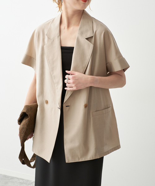 Spick & Span(スピックアンドスパン)の「ライトクロスハーフスリーブジャケット(テーラードジャケット・レディース・ブラック/ベージュ・FREE)」の4枚目の写真