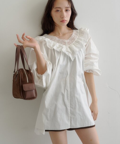 Kastane(カスタネ)の「【7.18(土)12:00発売】フリルボリュームミニワンピース(ワンピース・レディース・ブラック/オフホワイト・FREE)」の13枚目の写真