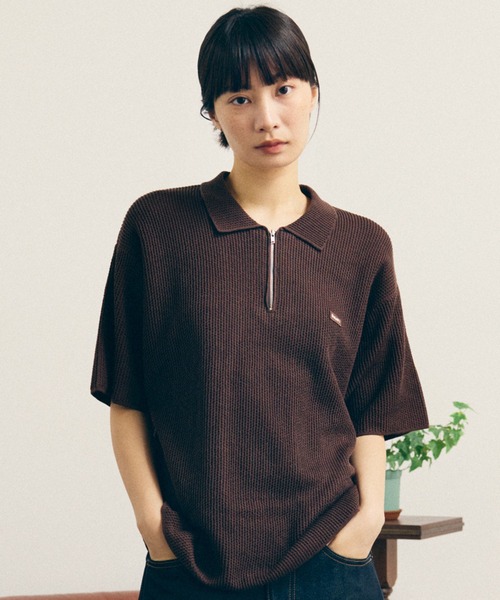 HUF(ハフ)の「AIR FLOW HALF ZIP POLO(ポロシャツ・メンズ・アイボリー/ダークブラウン・S/XL/L/M)」の1枚目の写真