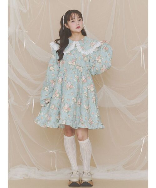 merry jenny(メリージェニー)の「floralキルトミニワンピース(ワンピース・レディース・パープル/オフホワイト/グリーン・FREE)」の14枚目の写真