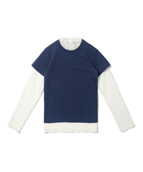 CARGOBROS FOR WOMAN(カーゴブロスフォーウィメン)の「スタシースルーロングスリーブレイヤード半袖Tシャツセット(アイボリー/ネイビー)(Tシャツ/カットソー・レディース・その他・FREE)」の1枚目の写真