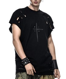 RICH（リッチ）の「【RICH】Ripped T Tanktop / 【RICH】クロスロゴリベットダメージノースリーブTシャツ（Tシャツ/カットソー）」
