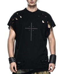 RICH（リッチ）の「【RICH】Ripped T Tanktop / 【RICH】クロスロゴリベットダメージノースリーブTシャツ（Tシャツ/カットソー）」