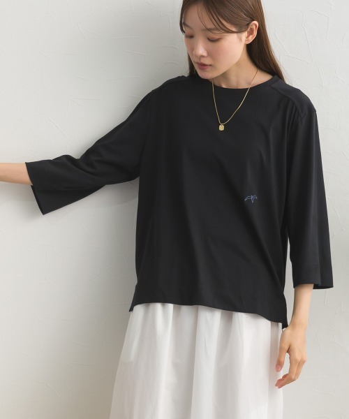OMNES(オムネス)の「やわらかコットン6分袖刺繍ロンT(Tシャツ/カットソー・レディース・ホワイト/ブラック/パープル/レッド・FREE)」の3枚目の写真