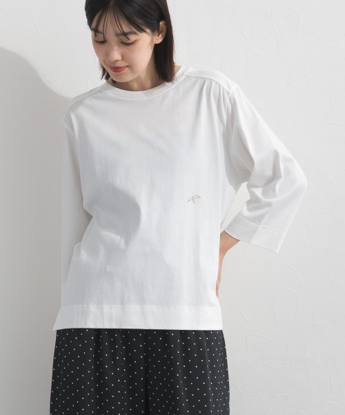 OMNES(オムネス)の「やわらかコットン6分袖刺繍ロンT(Tシャツ/カットソー・レディース・ホワイト/ブラック/パープル/レッド・FREE)」の5枚目の写真